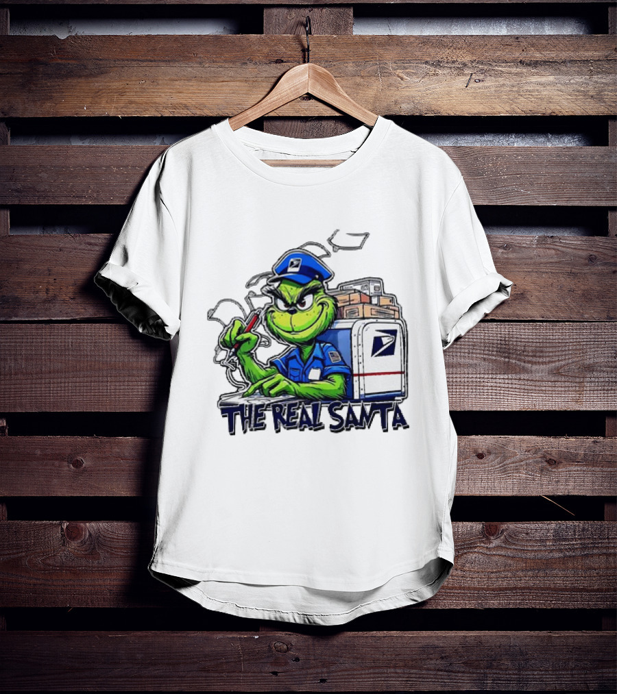 Grinch USPS The Real Santa Postal Delivery Holiday Fun T-Shirt