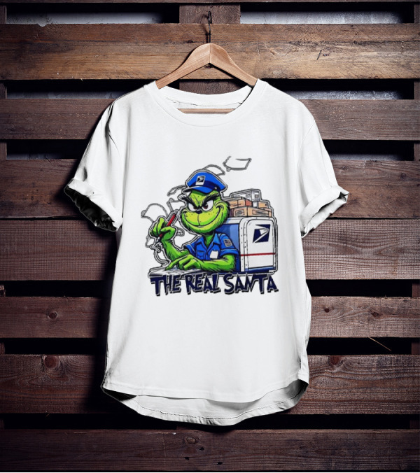 Grinch USPS The Real Santa Postal Delivery Holiday Fun T-Shirt