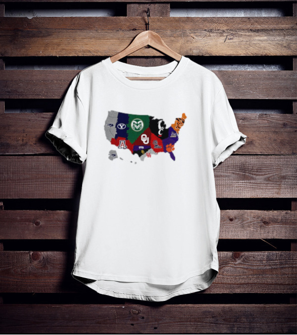 Map Of College Football Teams Featuring Big 12 Undefeated 13 T-Shirt