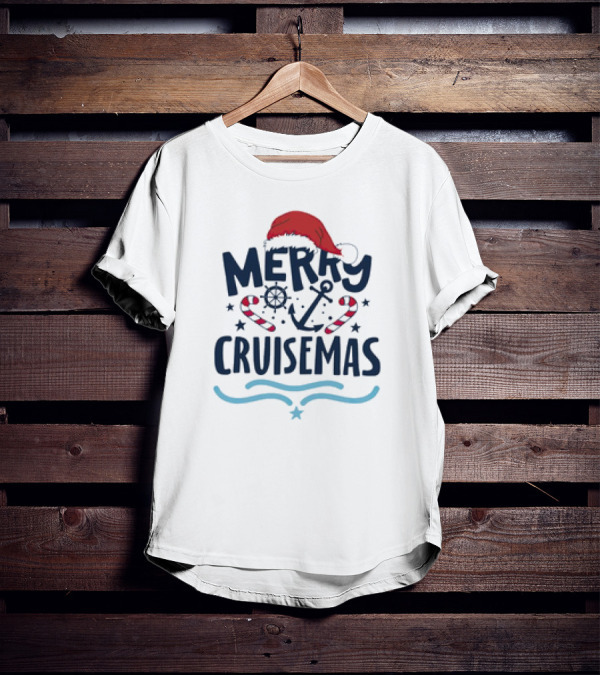 Merry Cruisemas Santa Hat Candy Cane Anchor Christmas T-Shirt