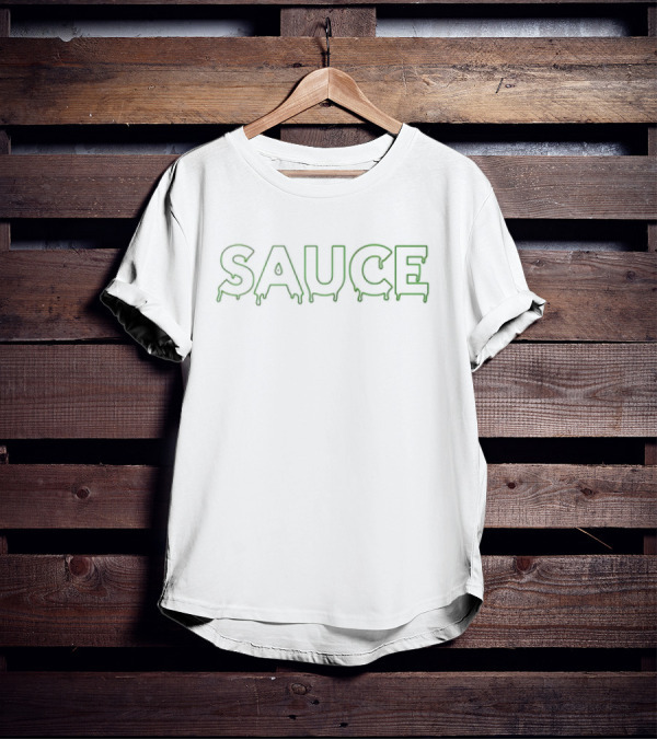 SAUCE Melting Drip Font Green Text T-Shirt