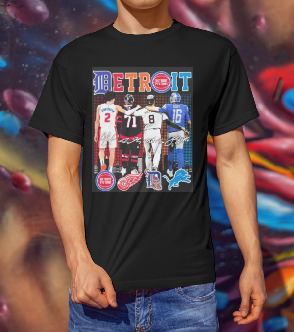 Detroit Pistons Red Wings Tigers Lions Cunningham Larkin Vierling Goff T-Shirt