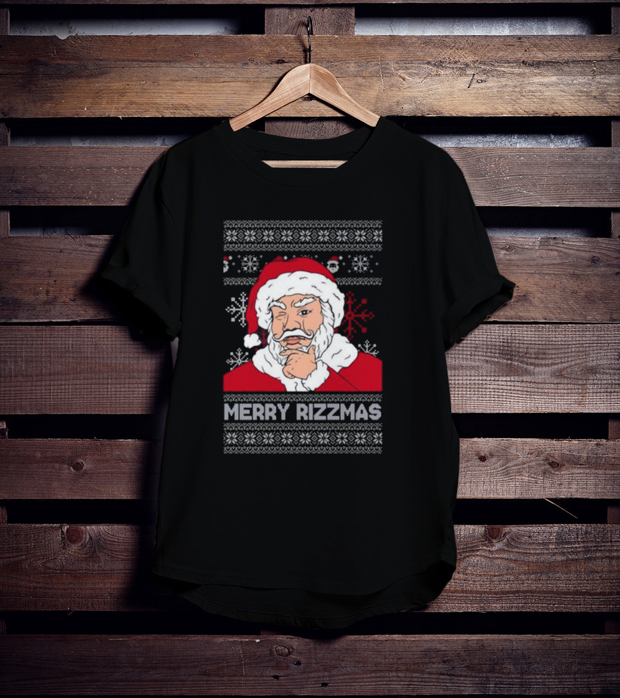 Santa Claus Merry Rizzmas Ugly Christmas Winking Santa T-Shirt