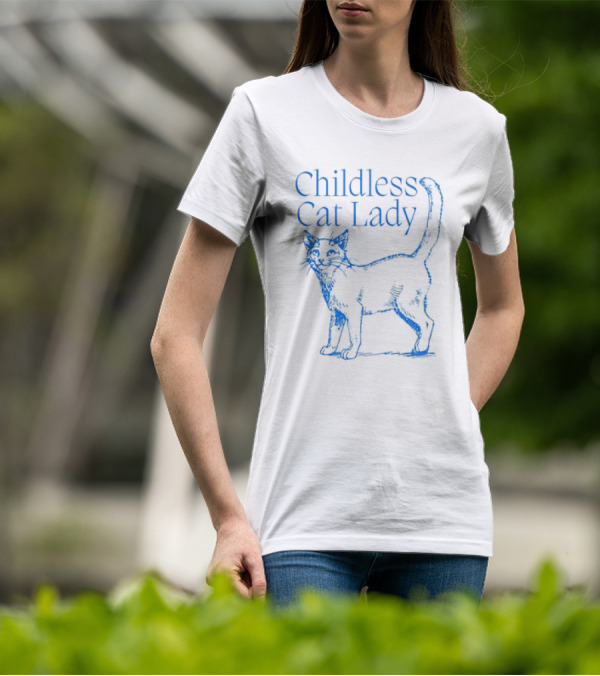 Childless Cat Lady Blue Sketch T-Shirt