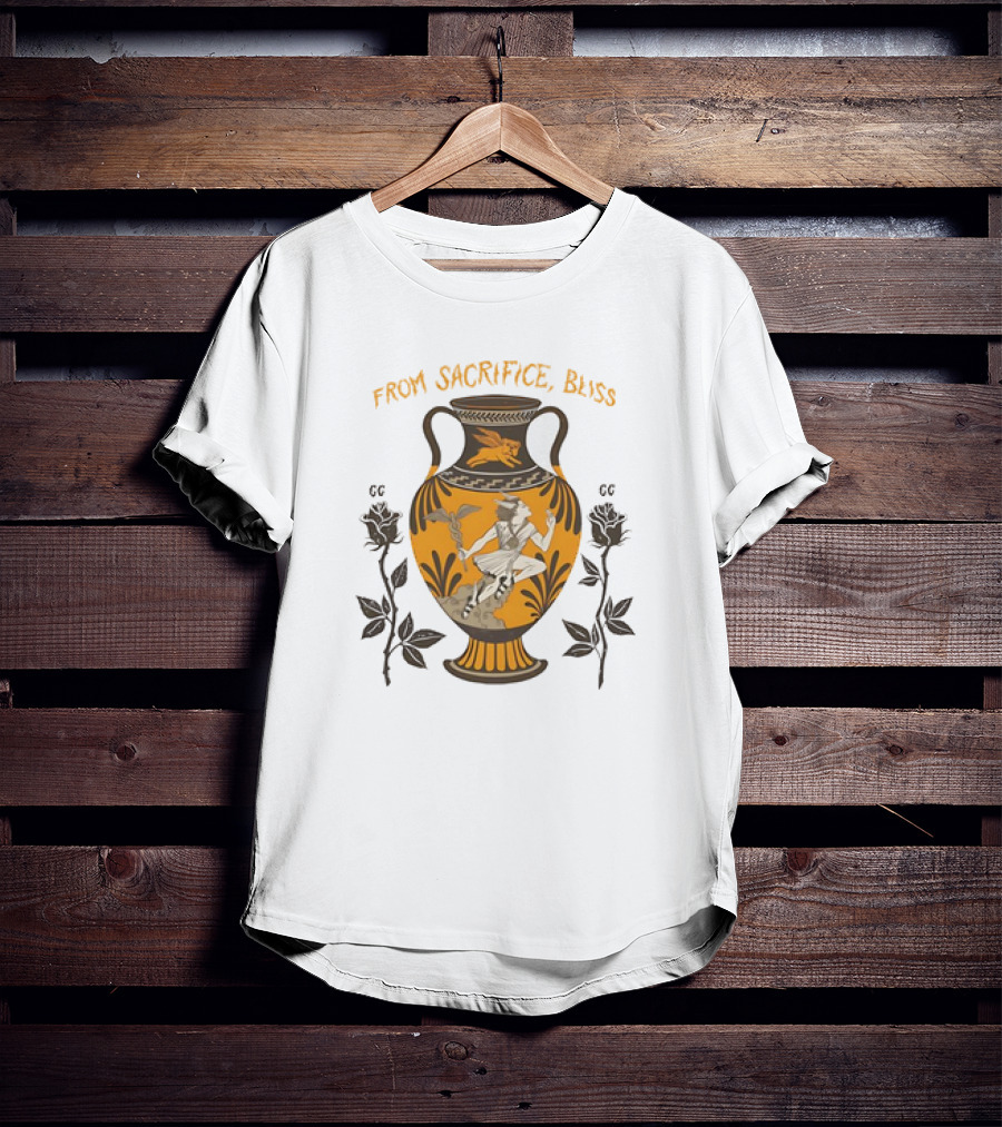 FROM SACRIFICE BLISS ANCIENT GREEK VASE HERMES AND ROSES T-Shirt