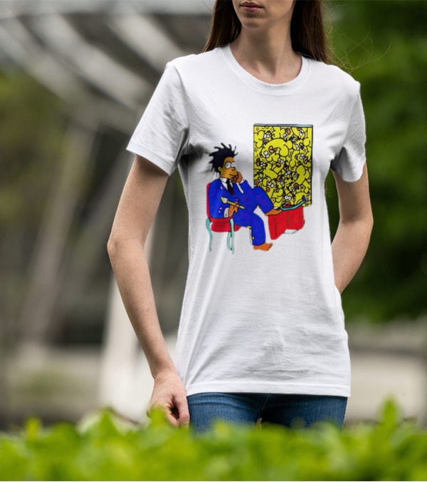 The Simpsons Jay-Z Cartoon Style Art With Basquiat Sitting On Red Chair T-Shirt