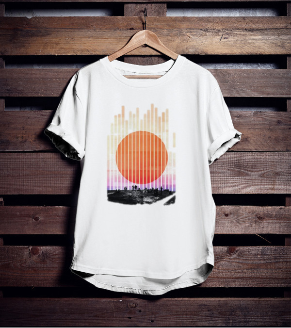 Stripe And Sun Vintage Sunset Silhouette On Horizon T-Shirt