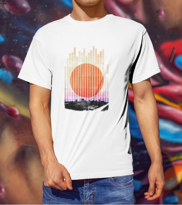 Stripe And Sun Vintage Sunset Silhouette On Horizon T-Shirt