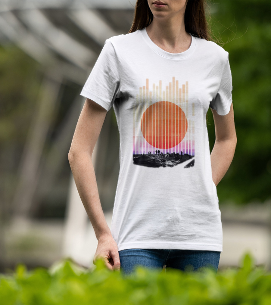 Stripe And Sun Vintage Sunset Silhouette On Horizon T-Shirt