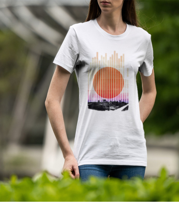 Stripe And Sun Vintage Sunset Silhouette On Horizon T-Shirt