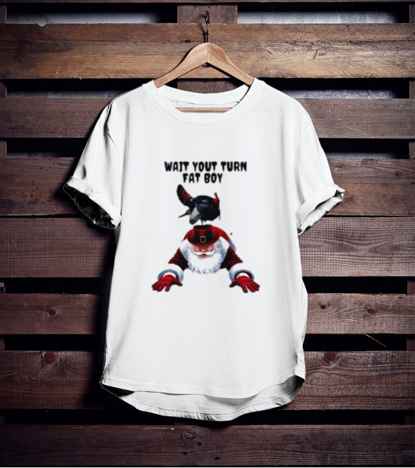 Wait Your Turn Fat Boy Turkey Santa Thanksgiving T-Shirt