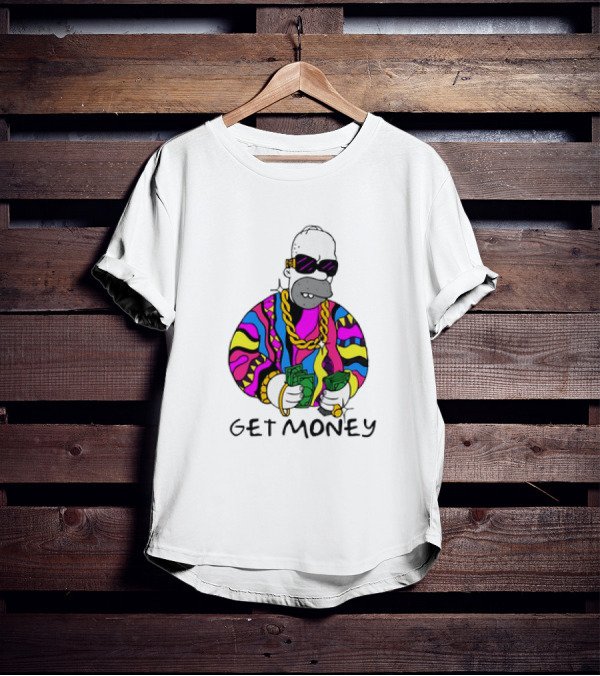 Homer Simpson Gangster Get Money Colorful Sweater And Sunglasses T-Shirt