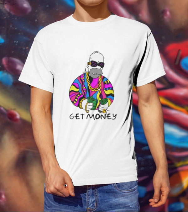 Homer Simpson Gangster Get Money Colorful Sweater And Sunglasses T-Shirt