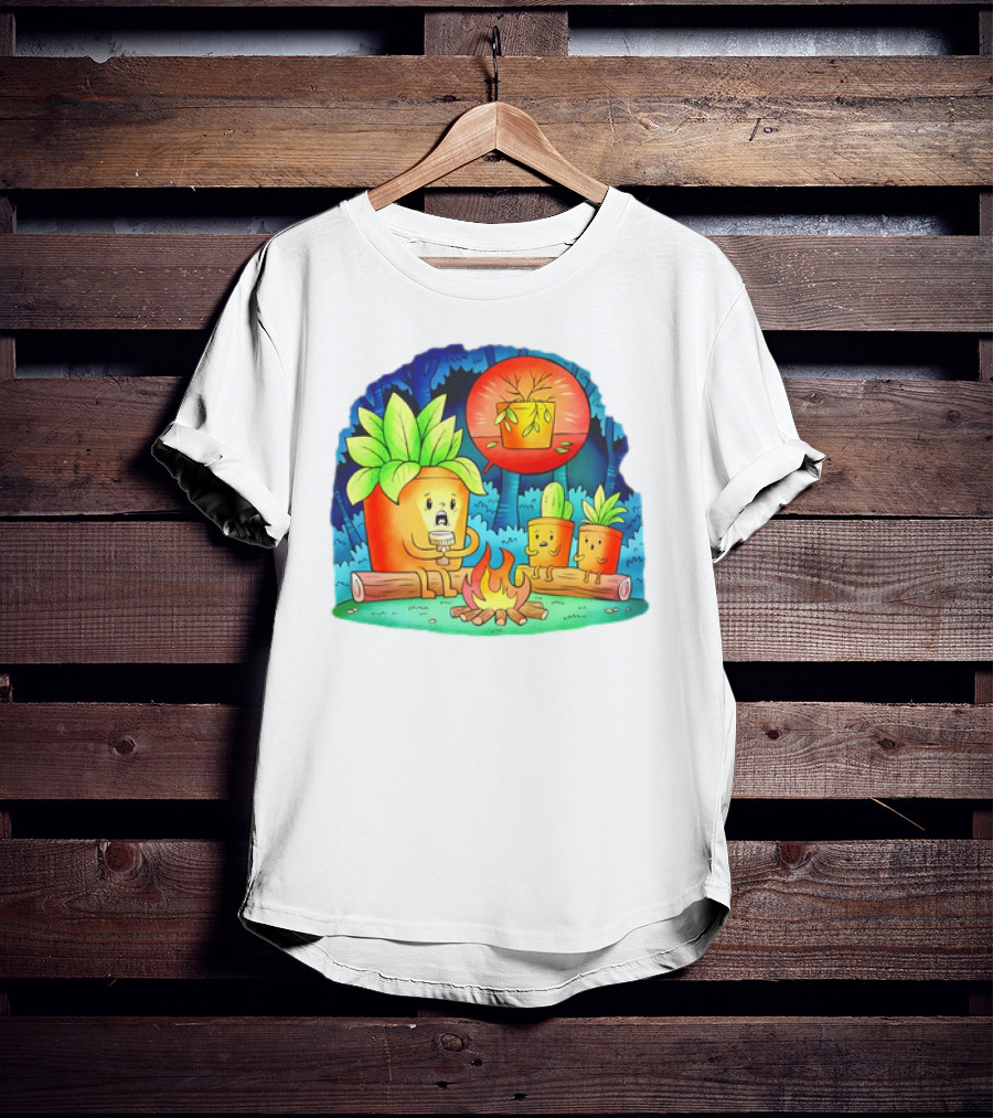 House Plants Gather Around Campfire Sharing Spooky Stories In The Woods T-Shirt
