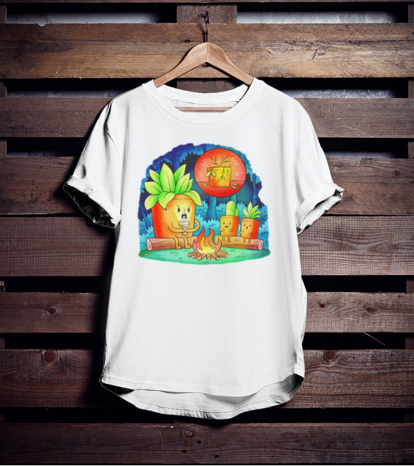 House Plants Gather Around Campfire Sharing Spooky Stories In The Woods T-Shirt