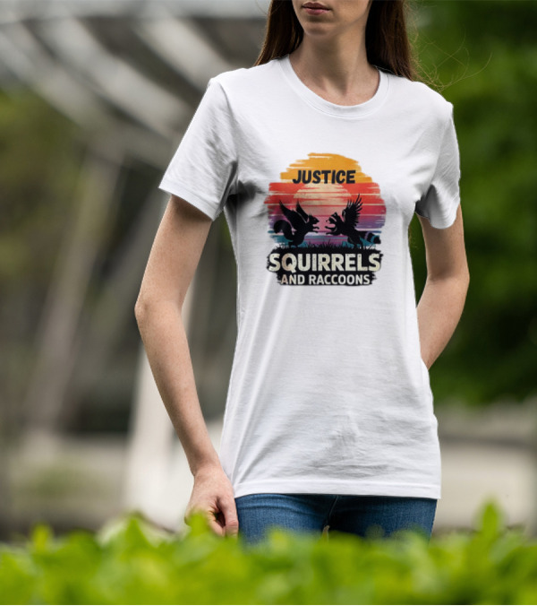Justice For Peanut The Squirrel And Fred The Raccoon Retro Sunset T-Shirt