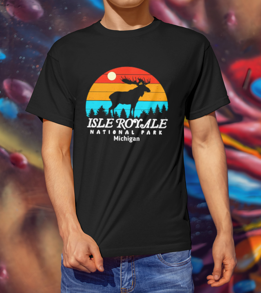Isle Royale National Park Michigan Vintage Sunset Moose T-Shirt