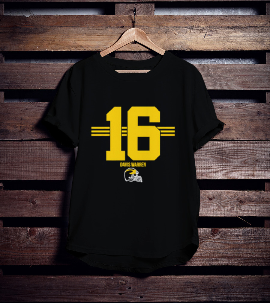 Michigan Football Davis Warren 16 Yellow Stripe Helmet T-Shirt