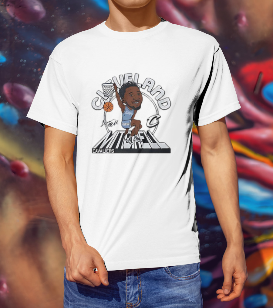 Cleveland Cavaliers Donovan Mitchell Caricature Signature Basketball Player T-Shirt