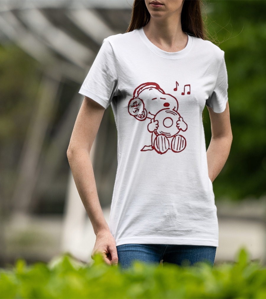 Snoopy Listening To Music With Headphones And Record T-Shirt