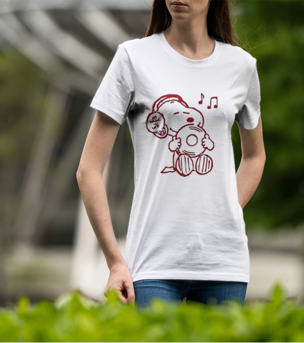 Snoopy Listening To Music With Headphones And Record T-Shirt