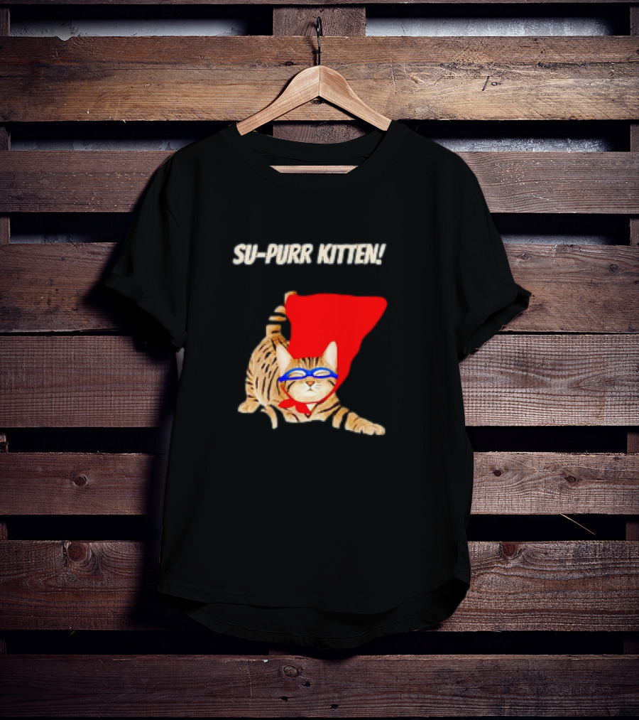Su-Purr Kitten Cute Super Hero Cat Meme With Red Cape And Mask T-Shirt