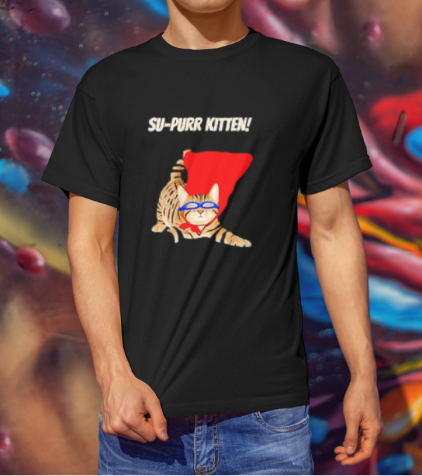 Su-Purr Kitten Cute Super Hero Cat Meme With Red Cape And Mask T-Shirt