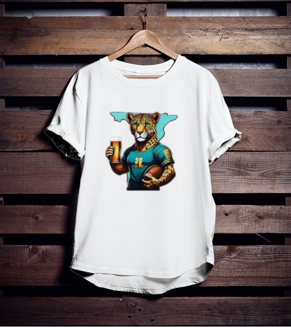 Jacksonville Jaguars Fan Jaguar With Beer And Football T-Shirt