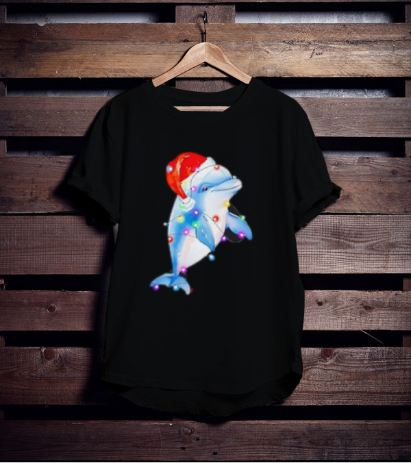 Dolphin Santa Hat Christmas Lights T-Shirt
