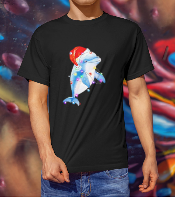 Dolphin Santa Hat Christmas Lights T-Shirt