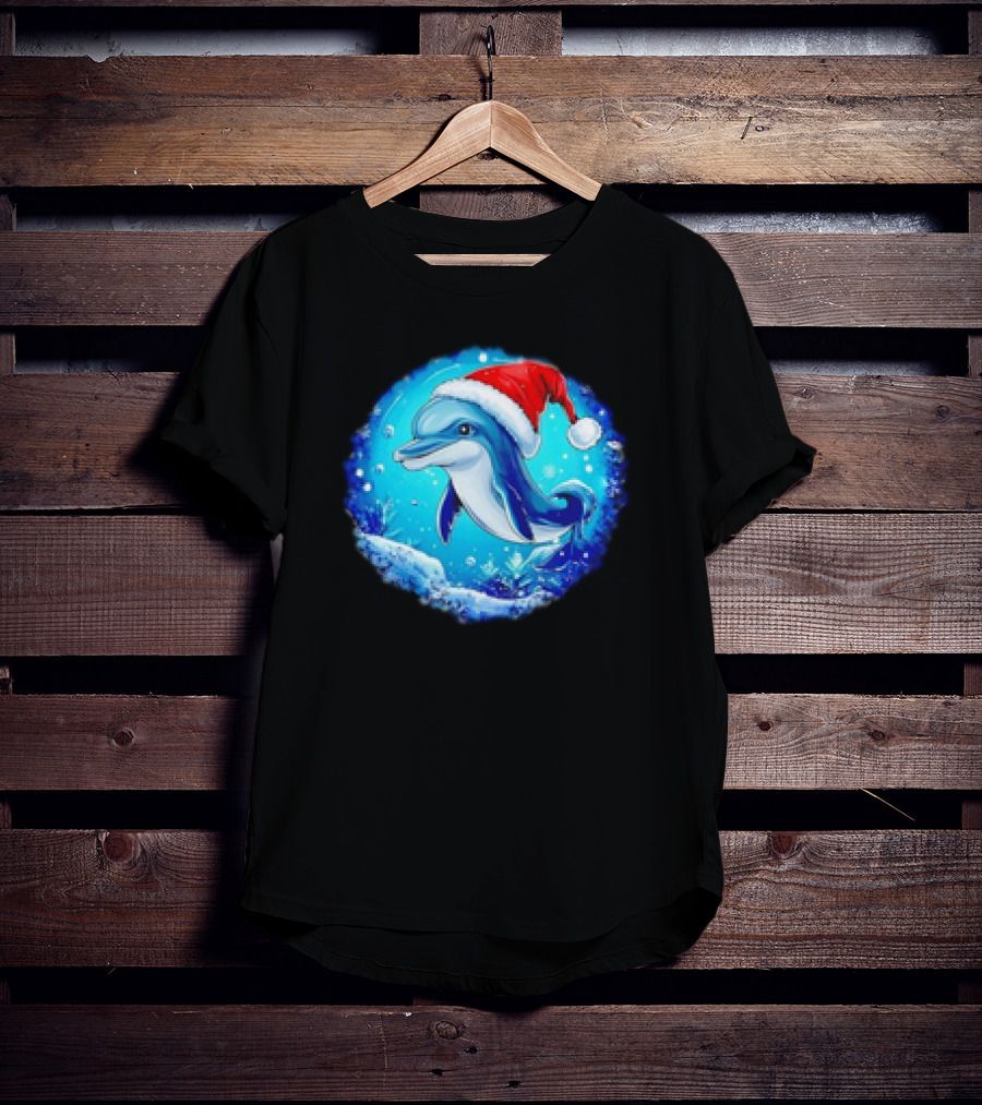 Dolphins Christmas Cute Santa Hat Snowflakes T-Shirt