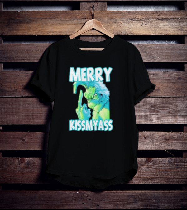 Merry Kiss My Ass Grinch Middle Finger T-Shirt