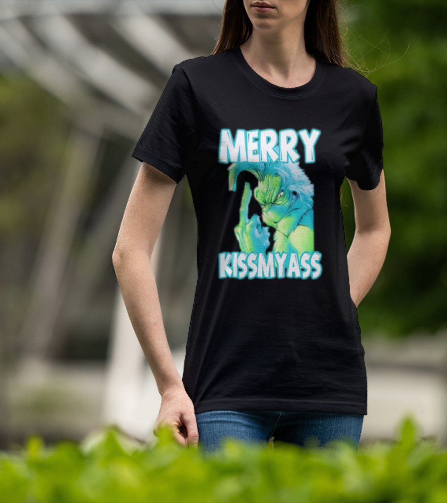 Merry Kiss My Ass Grinch Middle Finger T-Shirt