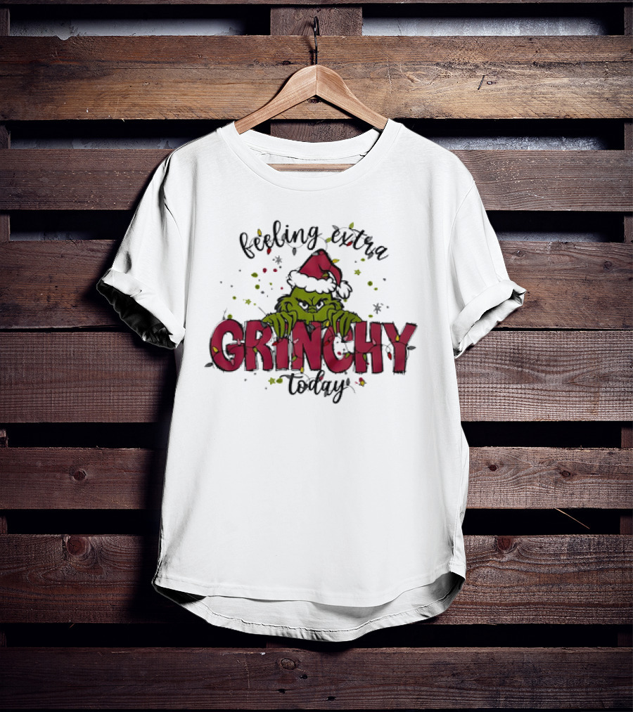 Feeling Extra Grinchy Today Santa Hat Christmas Mood T-Shirt