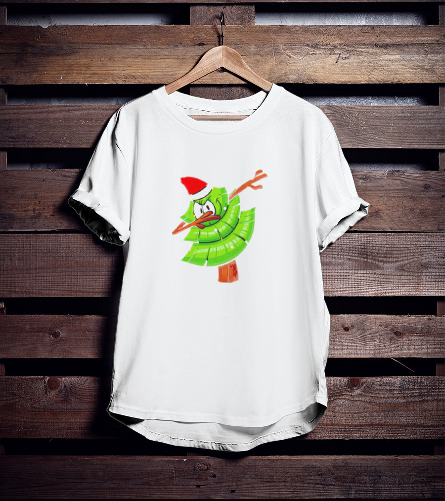 Dabbing Through The Snow Christmas Tree With Santa Hat Cartoon T-Shirt