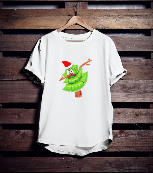 Dabbing Through The Snow Christmas Tree With Santa Hat Cartoon T-Shirt