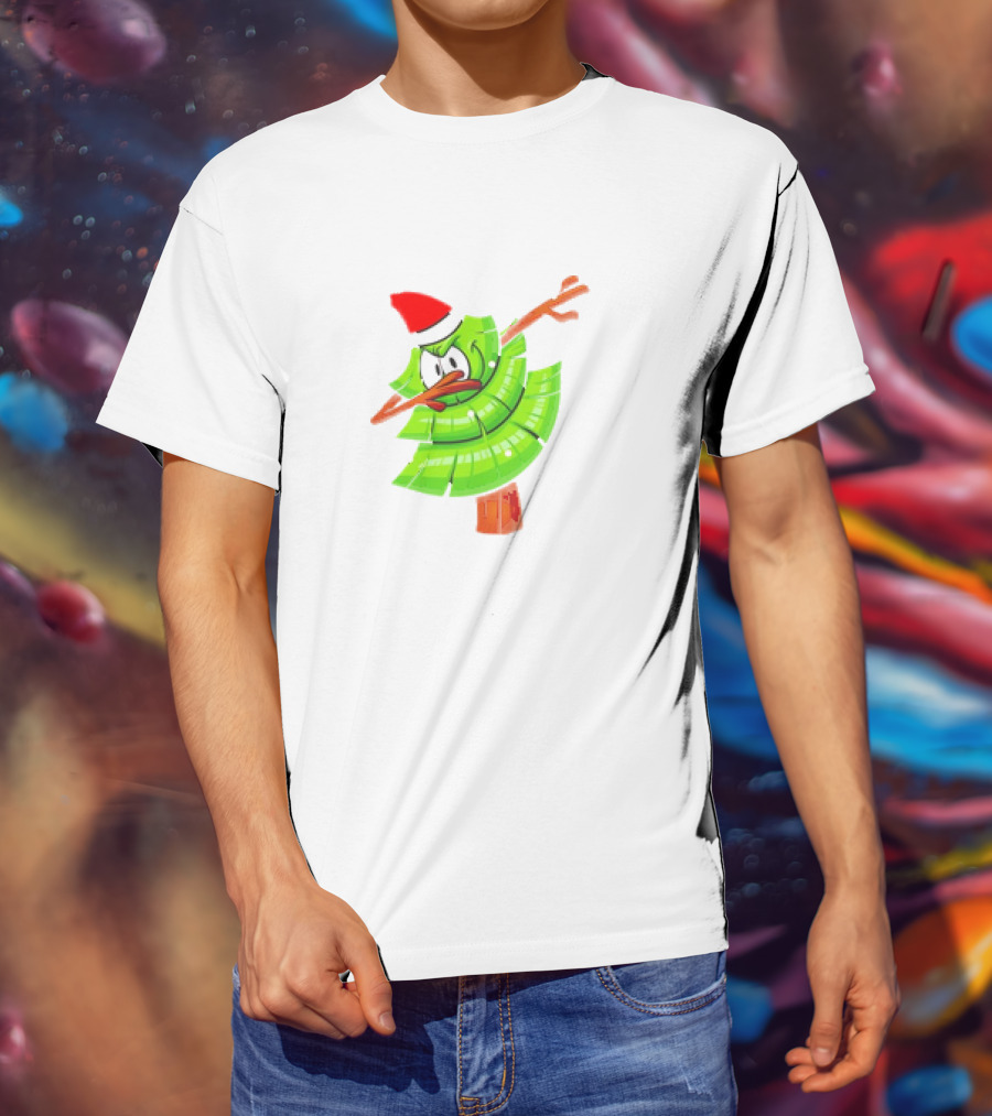 Dabbing Through The Snow Christmas Tree With Santa Hat Cartoon T-Shirt