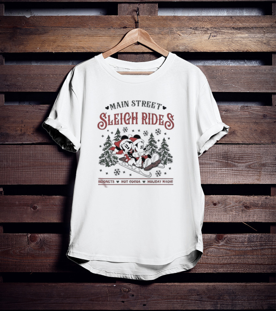 Main Street Sleigh Rides Beignets Hot Cocoa Holiday Magic Disney Christmas T-Shirt
