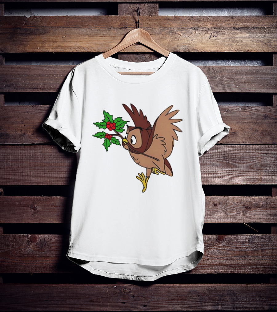 Owl With Holly Branch Festive Christmas Classic T-Shirt