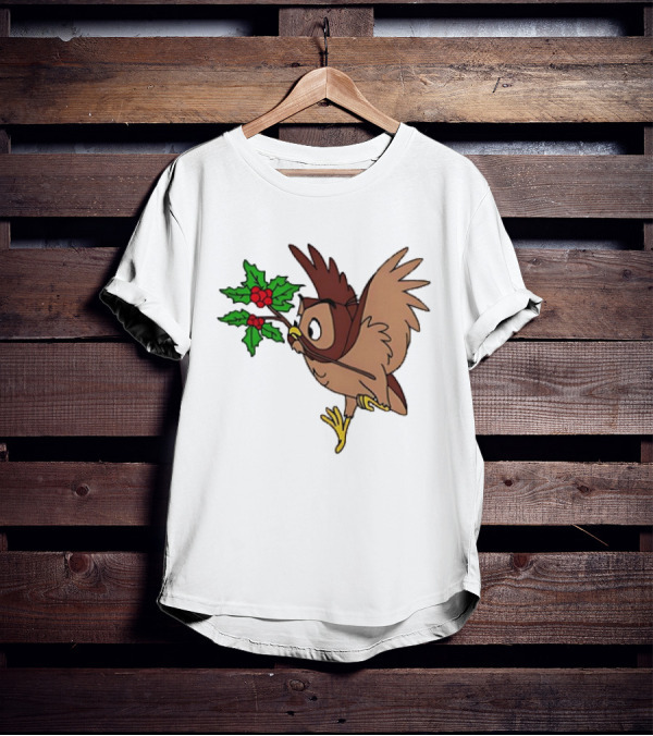 Owl With Holly Branch Festive Christmas Classic T-Shirt