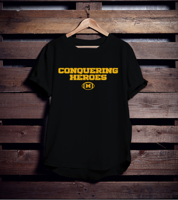 Dave Portnoy Wearing Conquering Heroes Michigan Wolverines M Logo Football T-Shirt
