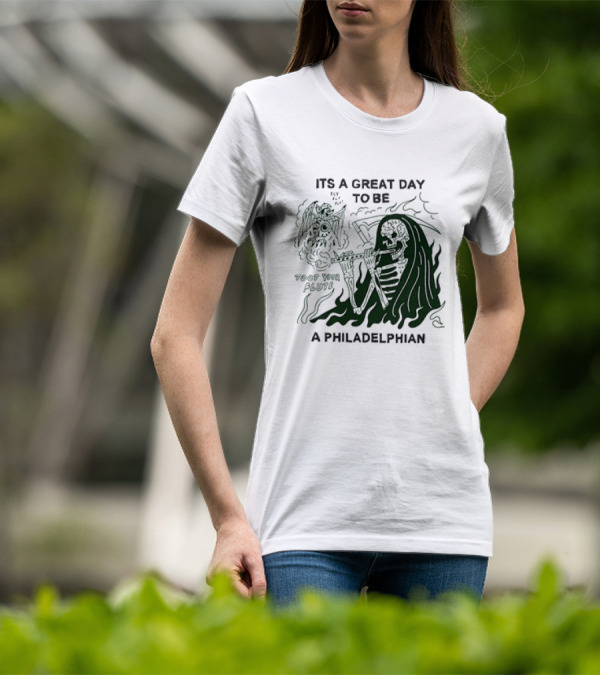 Skeleton Playing Flute With Owl It's A Great Day To Be A Philadelphian T-Shirt
