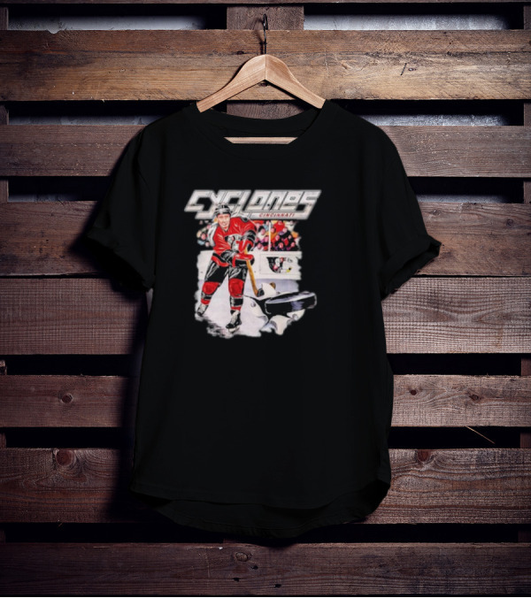 Cincinnati Cyclones Vintage Hockey Player Action Scene T-Shirt