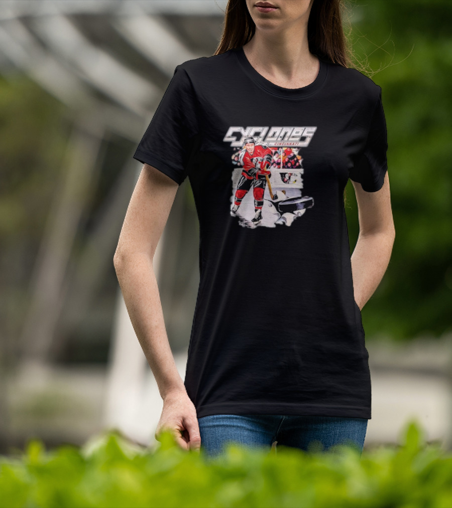 Cincinnati Cyclones Vintage Hockey Player Action Scene T-Shirt
