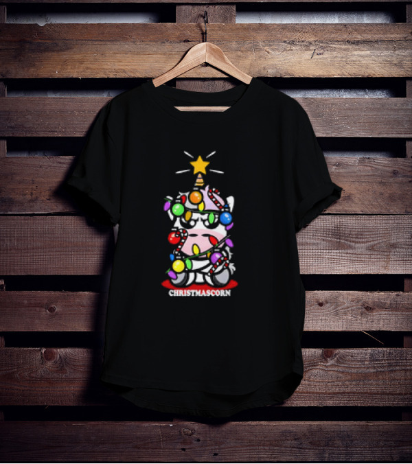 Christmascorn Unicorn Wrapped In Lights And Candy Canes T-Shirt