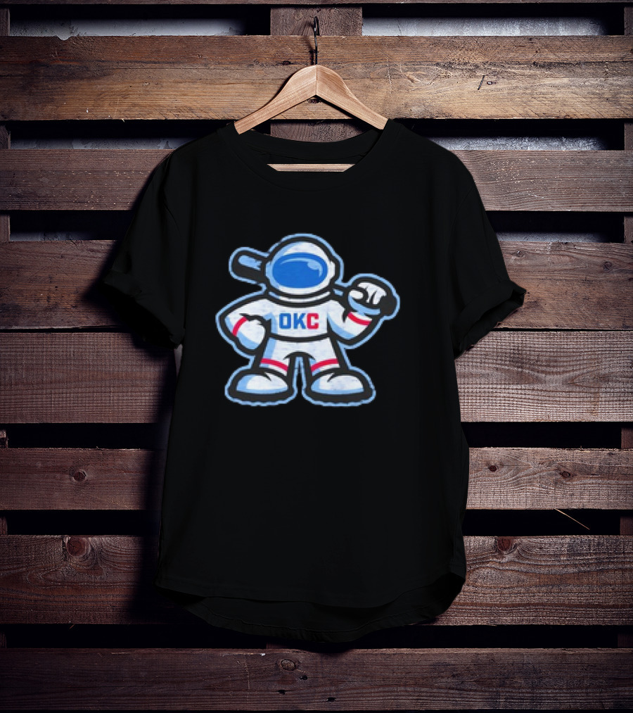 OKC Comets Astronaut Baseball Mascot With Bat T-Shirt
