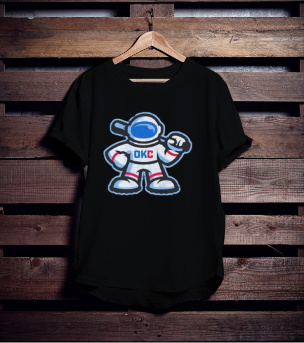 OKC Comets Astronaut Baseball Mascot With Bat T-Shirt