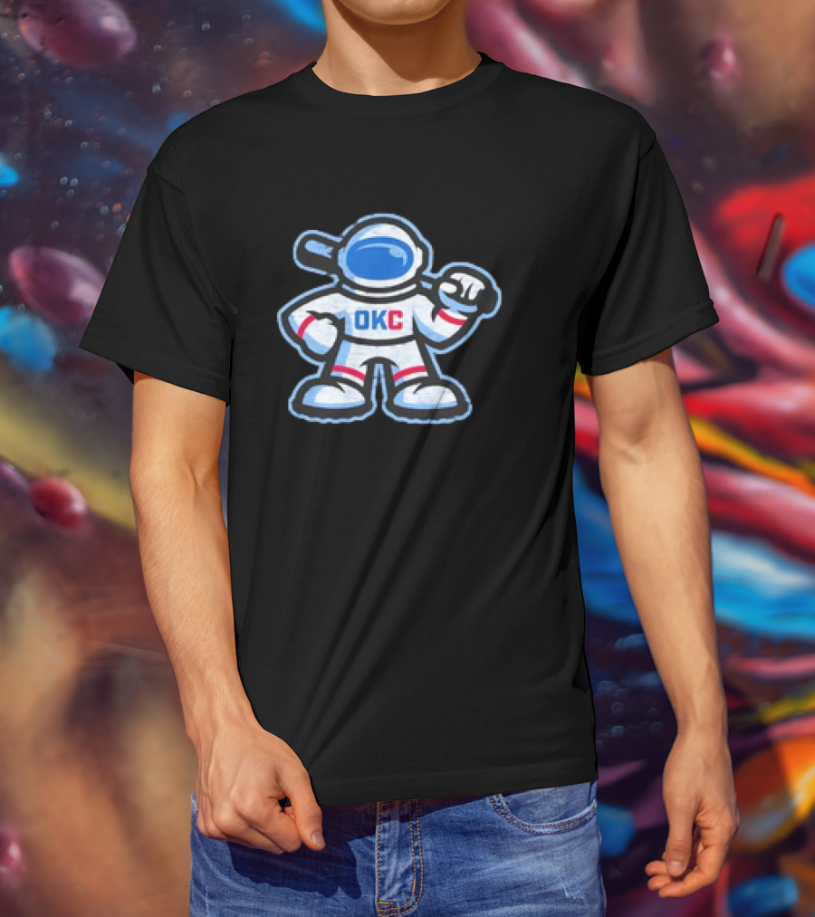 OKC Comets Astronaut Baseball Mascot With Bat T-Shirt