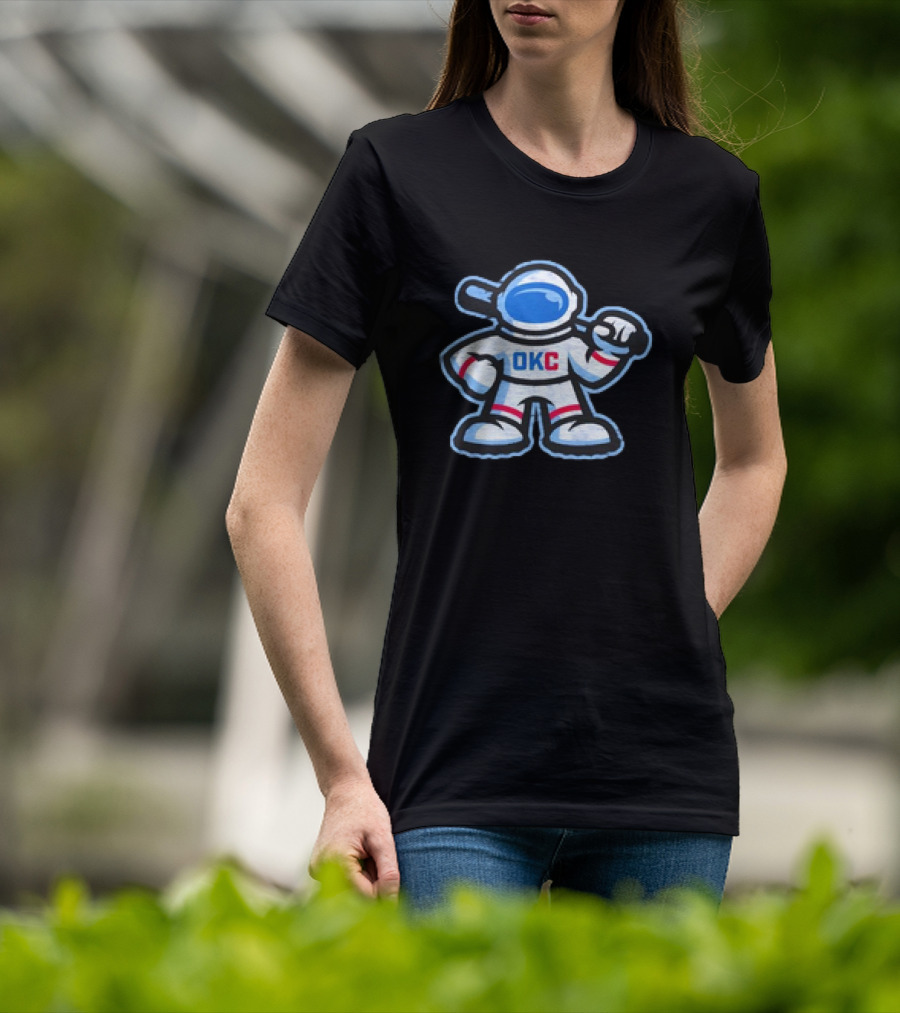 OKC Comets Astronaut Baseball Mascot With Bat T-Shirt