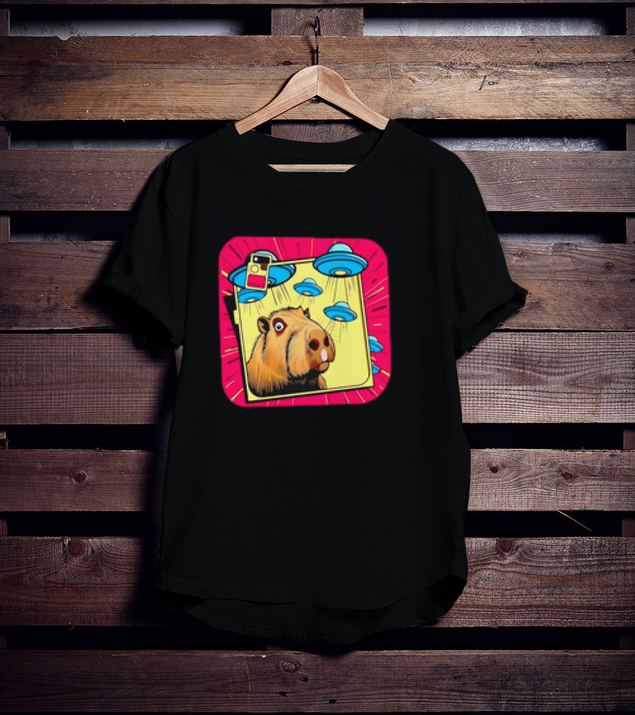 Capybara Selfie Ufos Cartoon Cute Weird T-Shirt